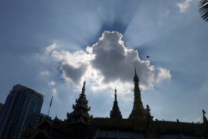 Sunshine and clouds over the Sule Pagoda in Yangon, Myanmar